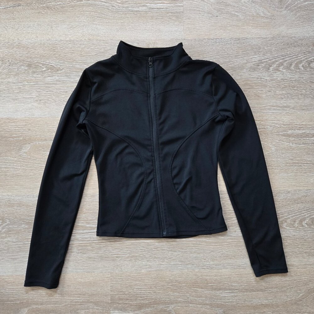 High-Stretch Zip-Up Workout Jacket with Thumb Holes - Size S - Black - Athletic